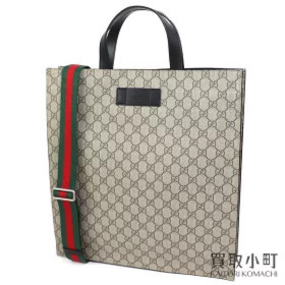 Gucci Soft GG Supreme Canvas Tote Bag Beige Ebony Shoulder Vertical